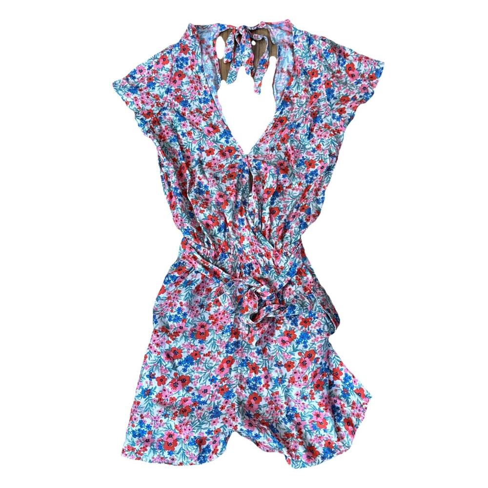 American Eagle Women's Pink Floral Summer Open Back One Piece Romper XS NEW NWT - Picture 2 of 4